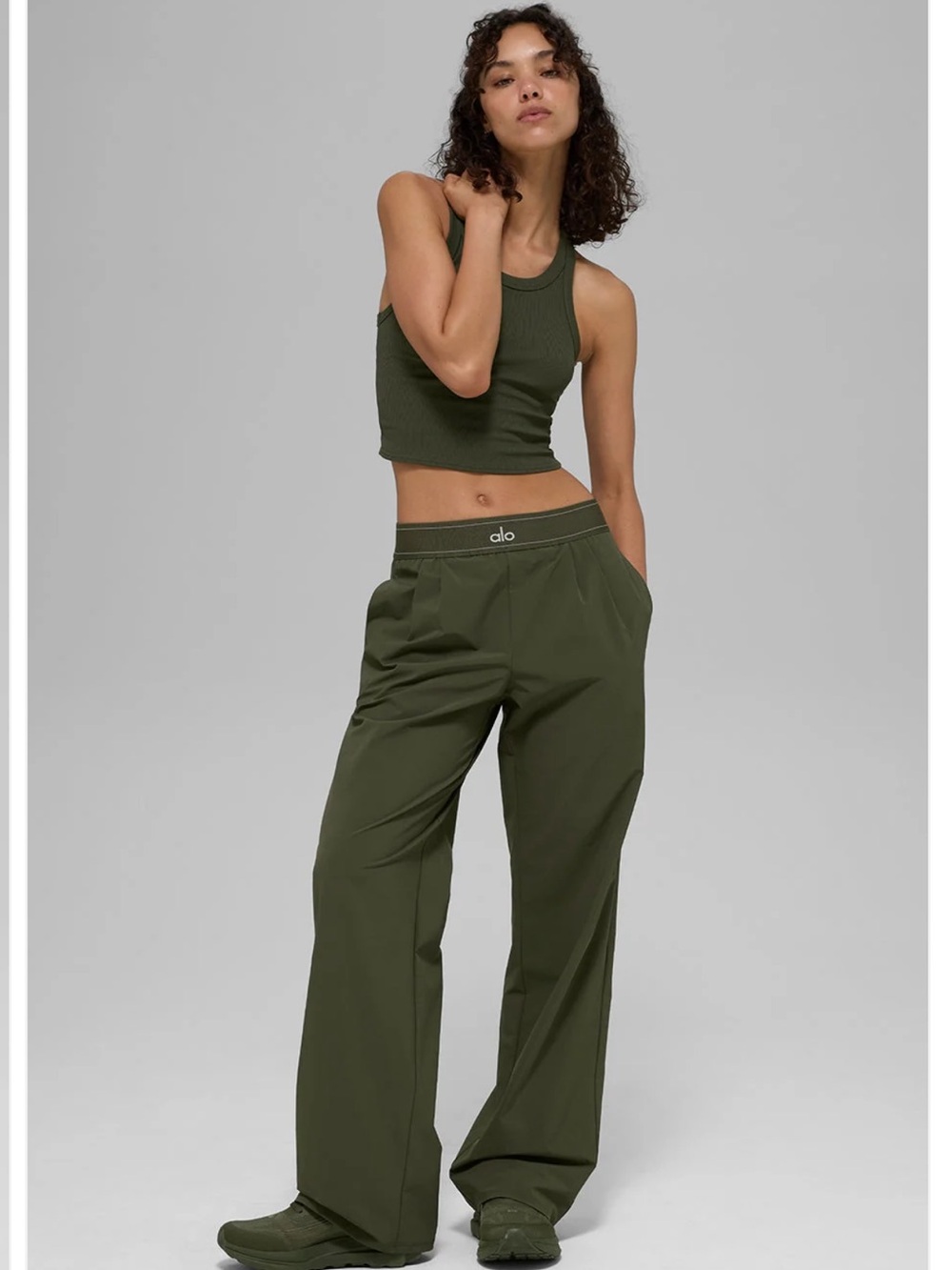 Alo Yoga Suit Up Trouser Long Green Olive XXS NWT